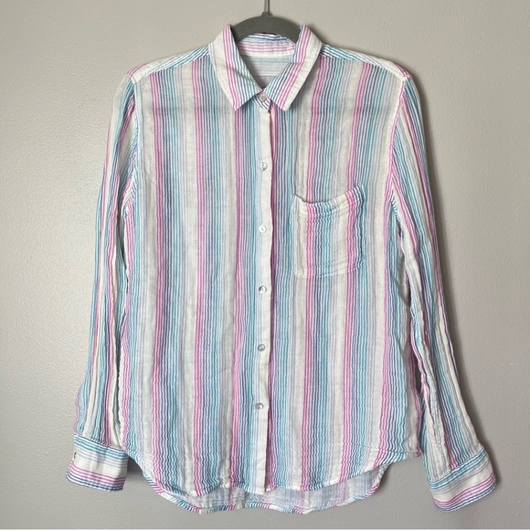 Rails Ellis Rainbow Iris Stripe Button Down Long Sleeve Collared Shirt White - Picture 2 of 9